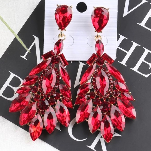 Prom Pageant Bridal Jewelry - Striking Red Crystal Prom Pageant Bridal Earrings Prom Pageant Bridal Jewelry - Striking Red Crystal Prom Pageant Bridal Earrings